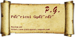 Páricsi Győző névjegykártya